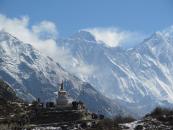 The Summit of Mount Everest with a Buddhist stupa, Nepal