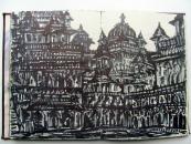 Sketch of the abandoned Orchha Fort, India 