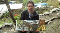 Neil with his sketchbook in Langtang Nepal 