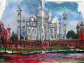 Sketch of The Taj Mahal From The River, Agra, India       